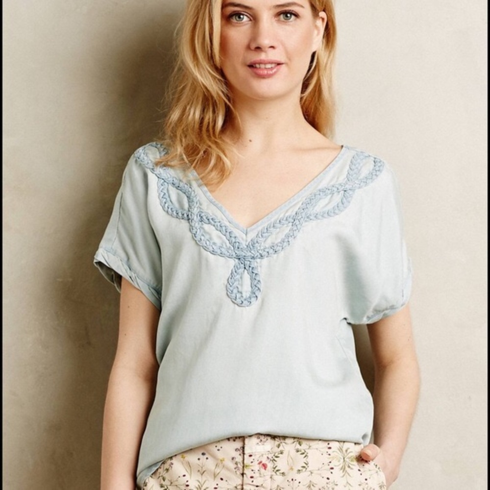 Holding Horses Anthropologie Chambray Braid top
